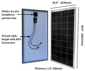 Tấm ốp mặt trời Silicon Tpt Backsheet dân cư 100 Watt 3.2mm Kính cường lực